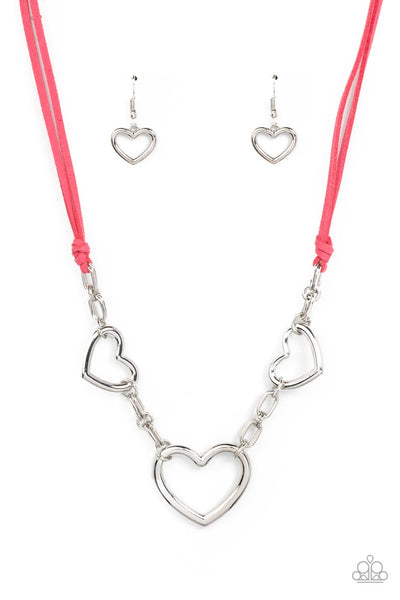 Fashionable Flirt Pink Suede Heart Necklace Paparazzi Accessories