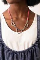Fashionable Flirt Pink Suede Heart Necklace Paparazzi Accessories