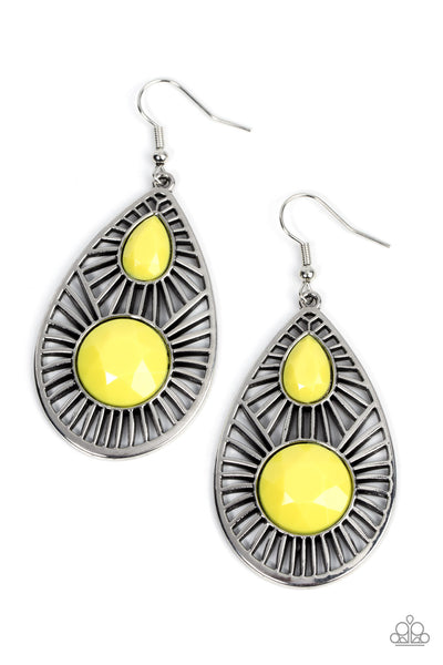 Prima Donna Diva Yellow Silver Earrings Paparazzi Accessories