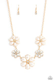 Fiercely Flowering Gold Pearl Bling Necklace Paparazzi Accessories