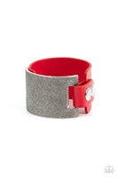 Studded Synchronism Red Leather Bracelet Paparazzi