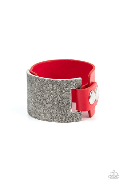 Studded Synchronism Red Leather Bracelet Paparazzi