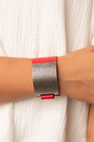 Studded Synchronism Red Leather Bracelet Paparazzi