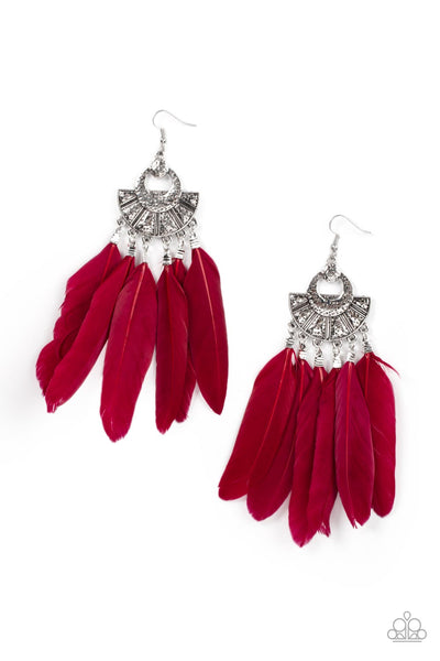 Plume Paradise Red Feather Earrings Paparazzi Accessories