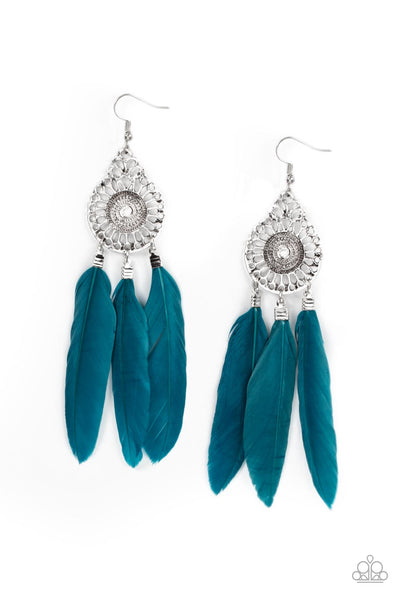 Pretty in PLUMES Blue Feather Earrings Paparazzi Accessories