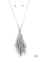 A Clean Sweep Silver Leather Tassel Necklace Paparazzi