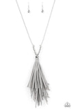 A Clean Sweep Silver Leather Tassel Necklace Paparazzi