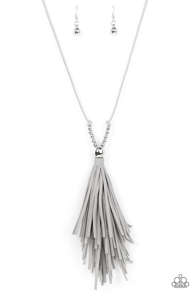 A Clean Sweep Silver Leather Tassel Necklace Paparazzi