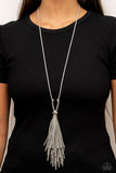A Clean Sweep Silver Leather Tassel Necklace Paparazzi