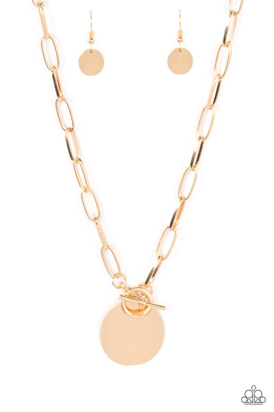 Tag Out Gold Disc Toggle Necklace Paparazzi Accessories