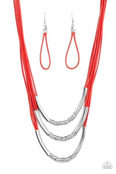Mechanical Mania Red Cord Necklace Paparazzi Accessories