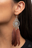Pretty in PLUMES - Brown Feather Earrings Paparazzi Accessories