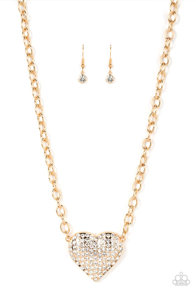 Heartbreakingly Blingy - Gold Bling Necklace Paparazzi Accessories