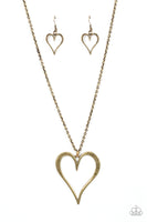 Hopelessly In Love Brass Long Heart Necklace Paparazzi Accessories