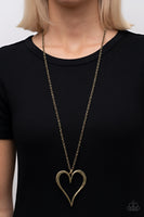 Hopelessly In Love Brass Long Heart Necklace Paparazzi Accessories