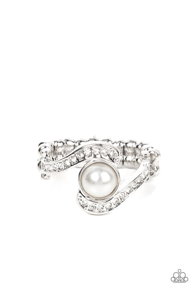 Envious Enrapture White Pearl Bling Ring Silver Paparazzi