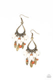 Adobe Air Brass White Stone Earrings Paparazzi