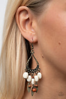Adobe Air Brass White Stone Earrings Paparazzi