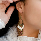 Adobe Air Brass White Stone Earrings Paparazzi