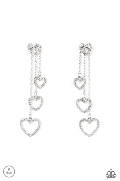 Falling In Love - White Bling Earrings Paparazzi Accessories