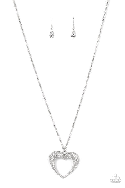 Cupid Charisma - White Bling Heart Necklace Paparazzi Accessories
