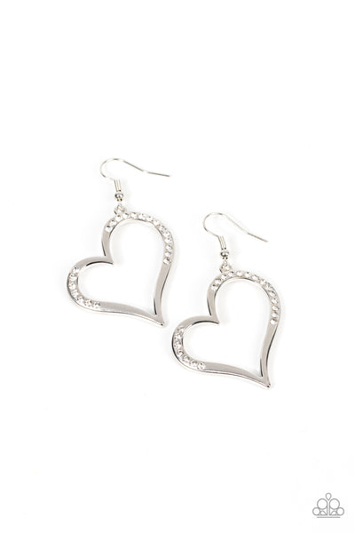 Tenderhearted Twinkle - White Bling Heart Earrings Paparazzi Accessories
