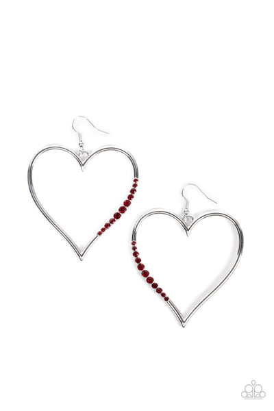 Bewitched Kiss - Red Bling Heart Earrings Paparazzi Accessories