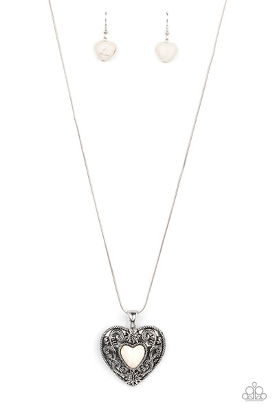 Wholeheartedly Whimsical White Stone Heart Necklace Paparazzi Accessories