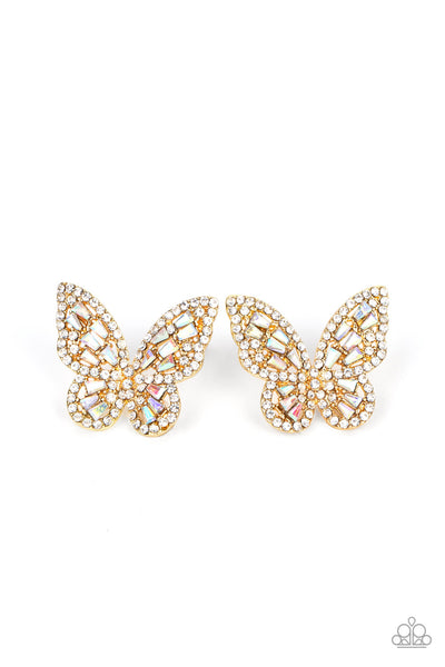 Smooth Like FLUTTER Gold Butterfly Earrings Paparazzi