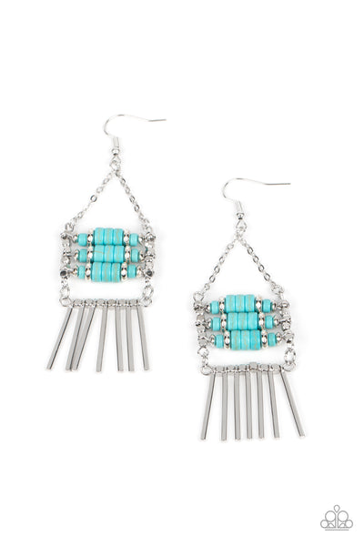 Tribal Tapestry Blue Turquoise Earrings Paparazzi Accessories