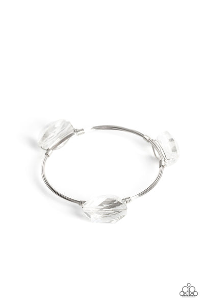 Galactic Getaway White Gem Bangle Bracelet Paparazzi