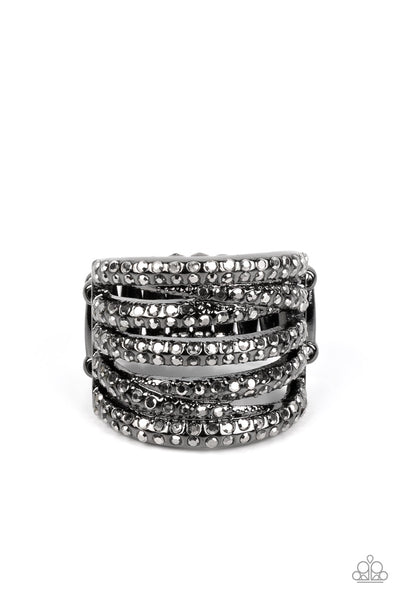 Knock-Out Opulence Black Bling Hematite Ring Paparazzi