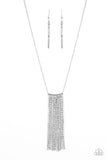 Stellar Crescendo White Rhinestone Tassel Necklace Paparazzi