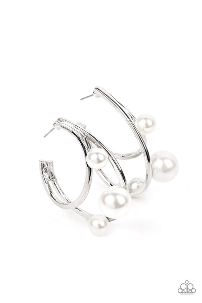 Metro Pier White Pearl Hoop Earrings Paparazzi