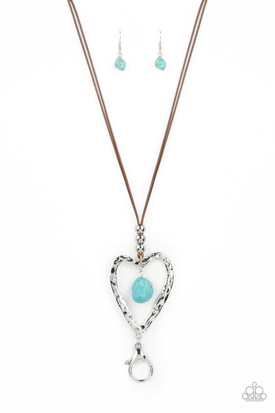 Santa Fe Sweetheart Blue Heart Lanyard Necklace Paparazzi