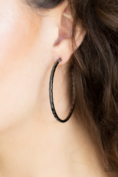 Paparazzi Totally Throwback Black Hoop Earring Gunmetal Large Big