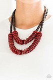 Paparazzi Accessories Dominican Disco Red Necklace Wood Brown