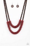 Paparazzi Accessories Dominican Disco Red Necklace Wood Brown