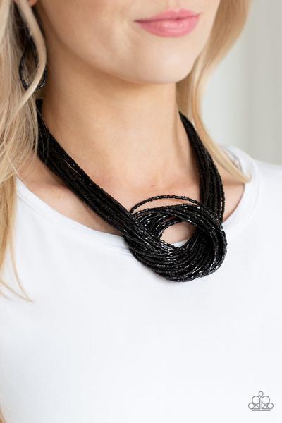 Paparazzi Accessories  Knotted Knockout Black Necklace Seed Bead