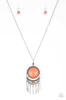 Paparazzi Rural Rustler Orange Necklace Long Stone Silver