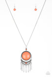 Paparazzi Rural Rustler Orange Necklace Long Stone Silver