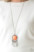 Paparazzi Rural Rustler Orange Necklace Long Stone Silver