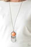 Paparazzi Rural Rustler Orange Necklace Long Stone Silver