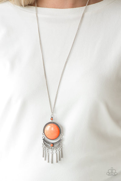 Paparazzi Rural Rustler Orange Necklace Long Stone Silver
