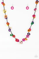 Paparazzi Waikiki Woods Necklace Multi Color Pink Green Orange Gold