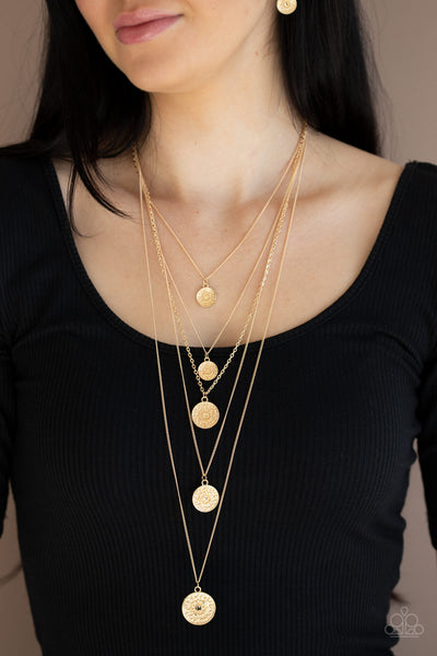 Paparazzi Medallion Marvel Gold Necklace Long Layered
