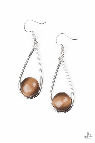 Paparazzi Over the Moon Brown Earring Silver Teardrop Moonstone