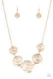 Rosy Rosette - Gold necklace Paparrazi Accessories