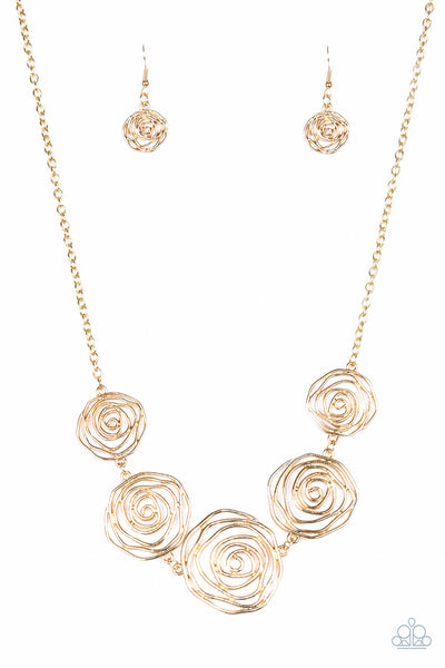 Rosy Rosette - Gold necklace Paparrazi Accessories