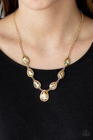 Paparazzi Socialite Social Gold Necklace Golden Bling Teardrop